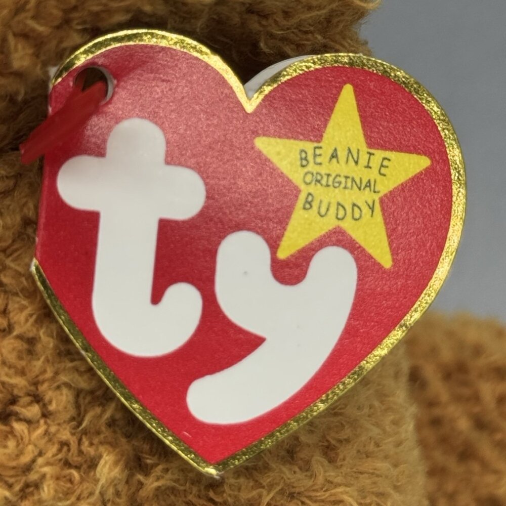 Teddy Bear Fuzz Brown Blue Bow Tie 1999 Plush Stuffed Toy 13" TY Beanie Buddies - Picture 8 of 13